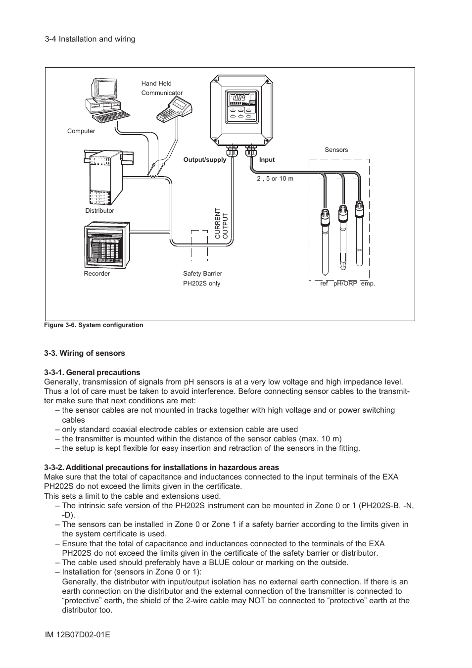 3. wiring of sensors, 3-1. general precautions | Yokogawa EXA PH202 2-Wire pH/ORP Analyzer User Manual | Page 37 / 138