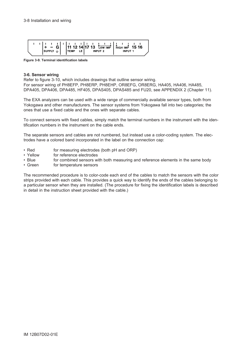 6. sensor wiring | Yokogawa EXA PH202 2-Wire pH/ORP Analyzer User Manual | Page 41 / 138