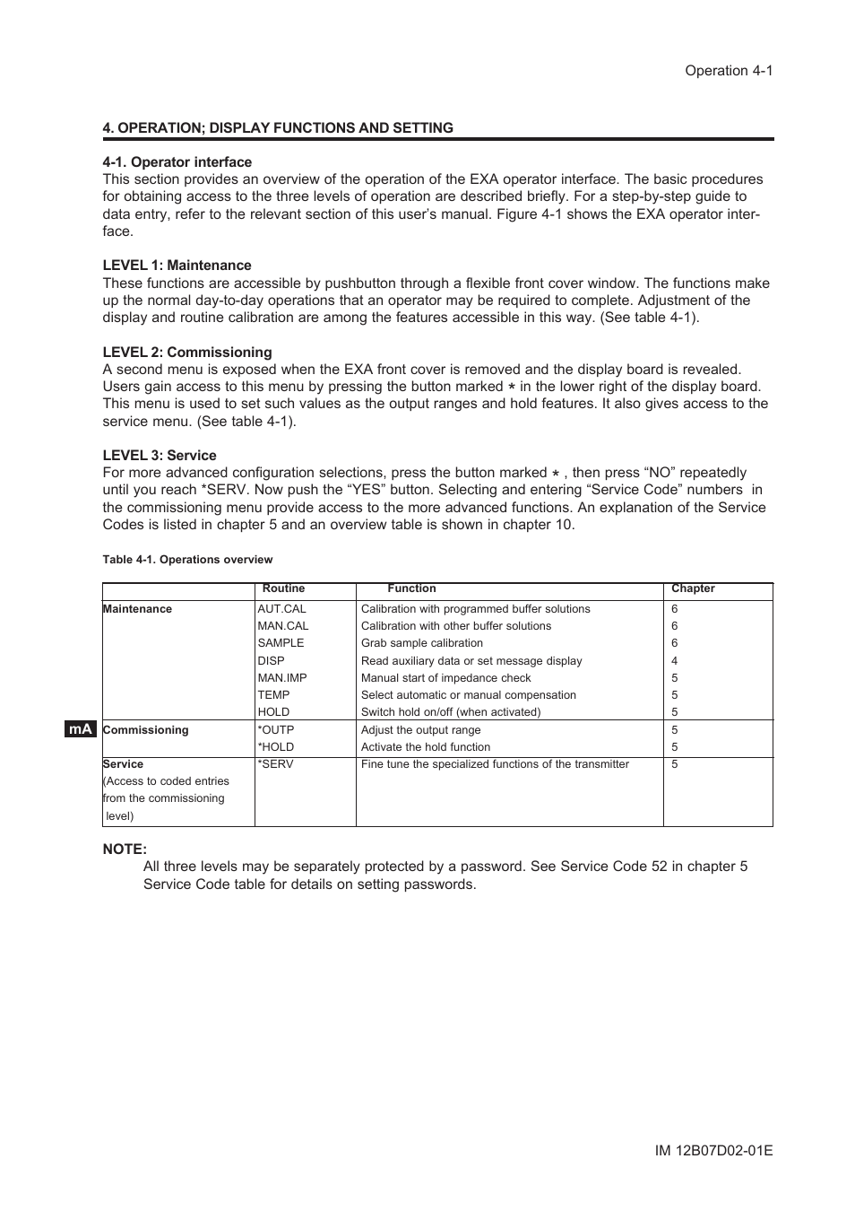 Operation; display functions and setting, 1. operator interface, Operation; display functions and setting -1 | 1. operator interface -1 | Yokogawa EXA PH202 2-Wire pH/ORP Analyzer User Manual | Page 46 / 138