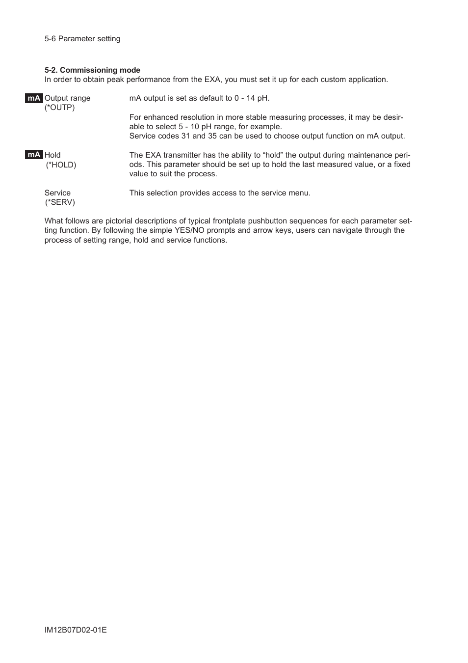 2. commissioning mode, 2. commissioning mode -6 | Yokogawa EXA PH202 2-Wire pH/ORP Analyzer User Manual | Page 57 / 138