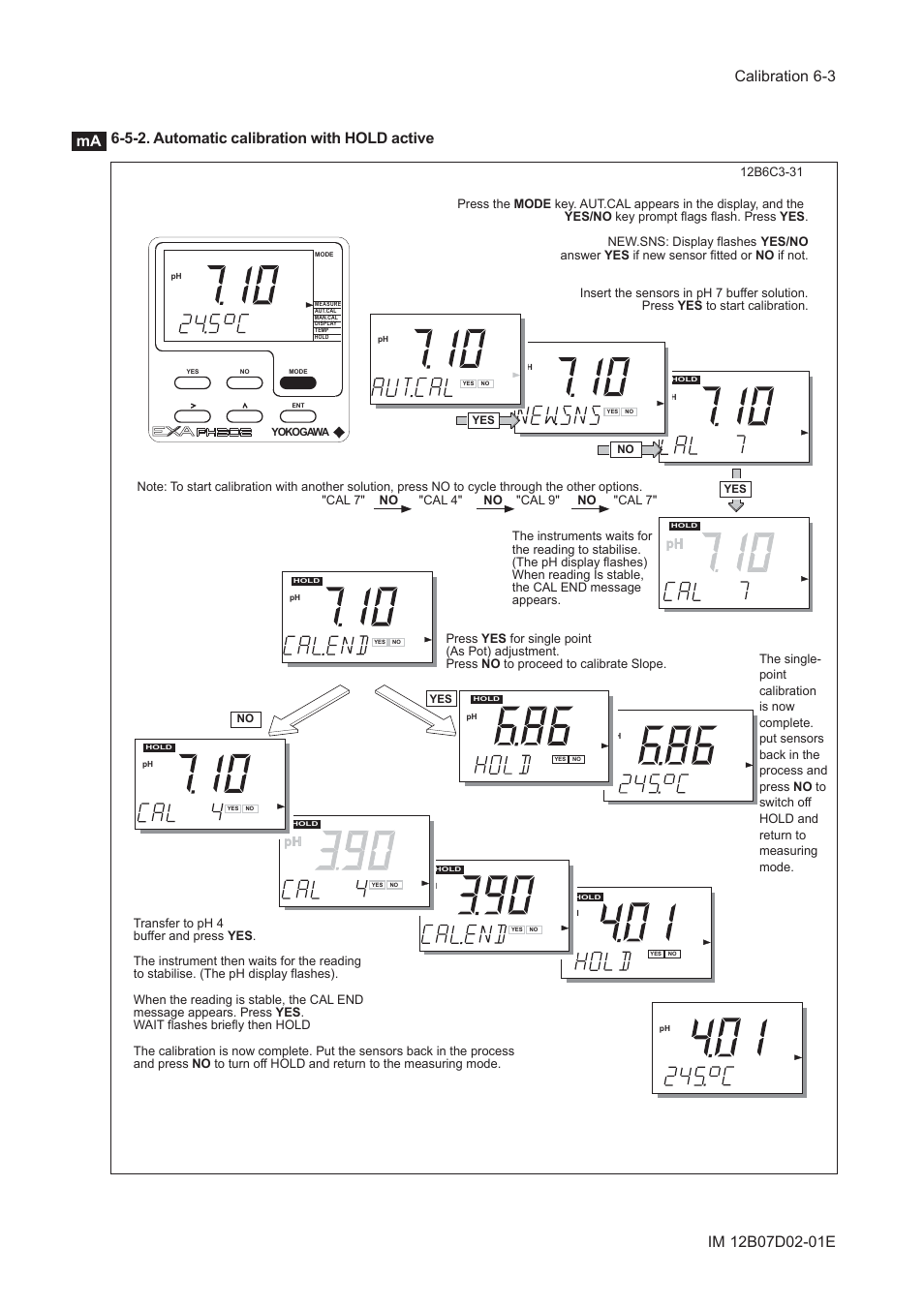 5-2. automatic calibration with hold active, 5-2. automatic calibration with hold active -3, 5-2. automatic calibration with hold active ma | Yokogawa EXA PH202 2-Wire pH/ORP Analyzer User Manual | Page 76 / 138