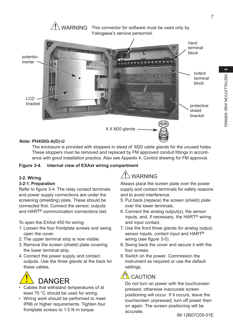 2. wiring, 2-1. preparation, Danger | Warning caution warning | Yokogawa EXAxt PH450 4-Wire Analyzer for pH and ORP User Manual | Page 15 / 69