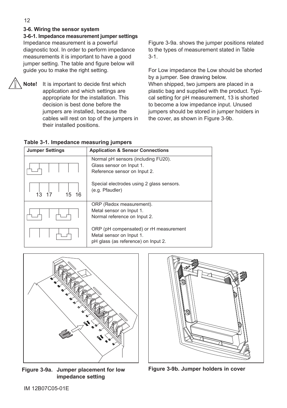 6. wiring the sensor system, 6-1. impedance measurement jumper settings | Yokogawa EXAxt PH450 4-Wire Analyzer for pH and ORP User Manual | Page 20 / 69