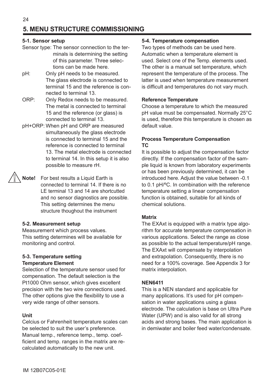 Menu structure commissioning, 1. sensor setup, 2. measurement setup | 3. temperature setting, 4. temperature compensation | Yokogawa EXAxt PH450 4-Wire Analyzer for pH and ORP User Manual | Page 32 / 69