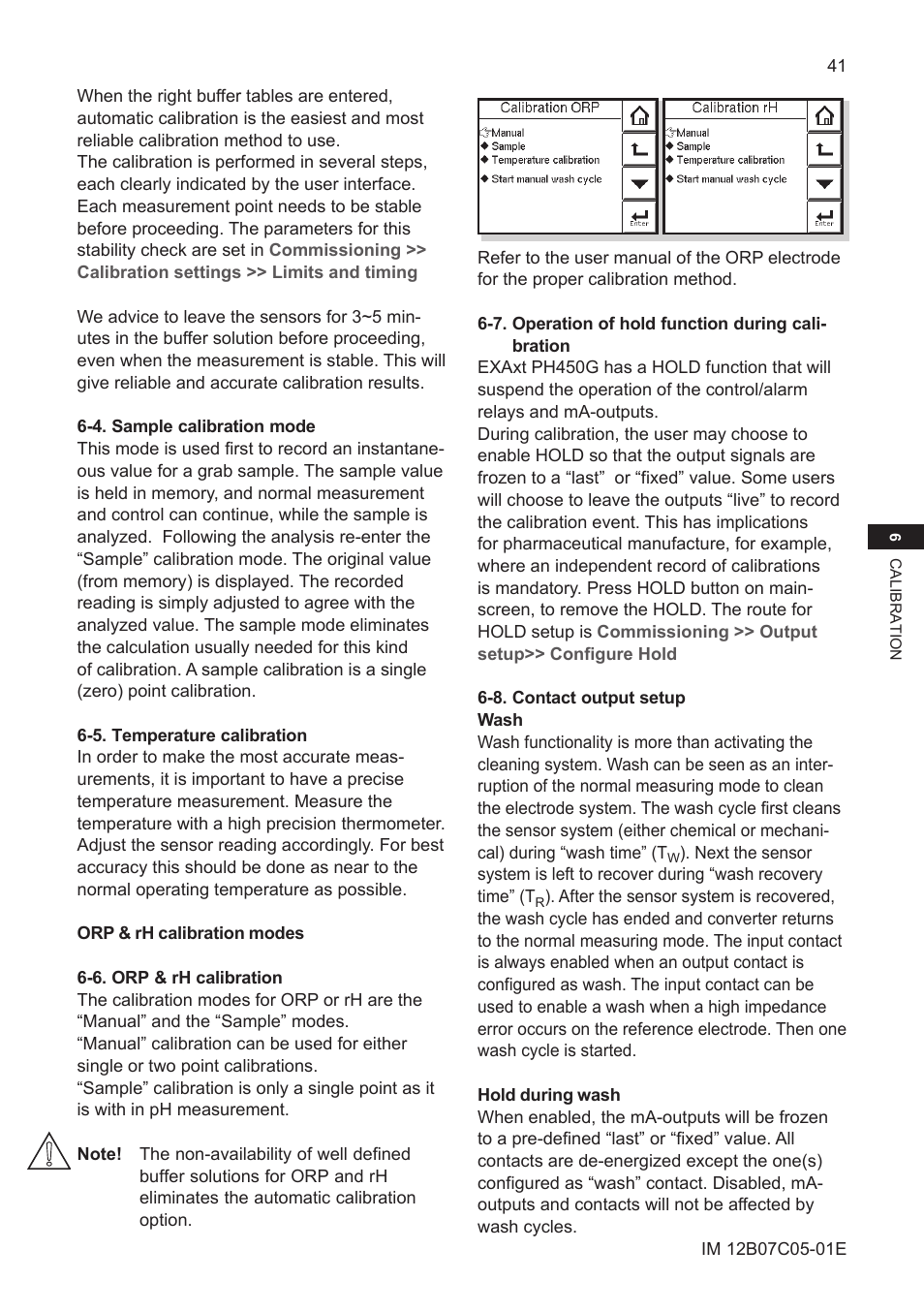 4. sample calibration mode, 5. temperature calibration, 6. orp & rh calibration | 7. operation of hold function during calibration, 8. contact output setup | Yokogawa EXAxt PH450 4-Wire Analyzer for pH and ORP User Manual | Page 49 / 69