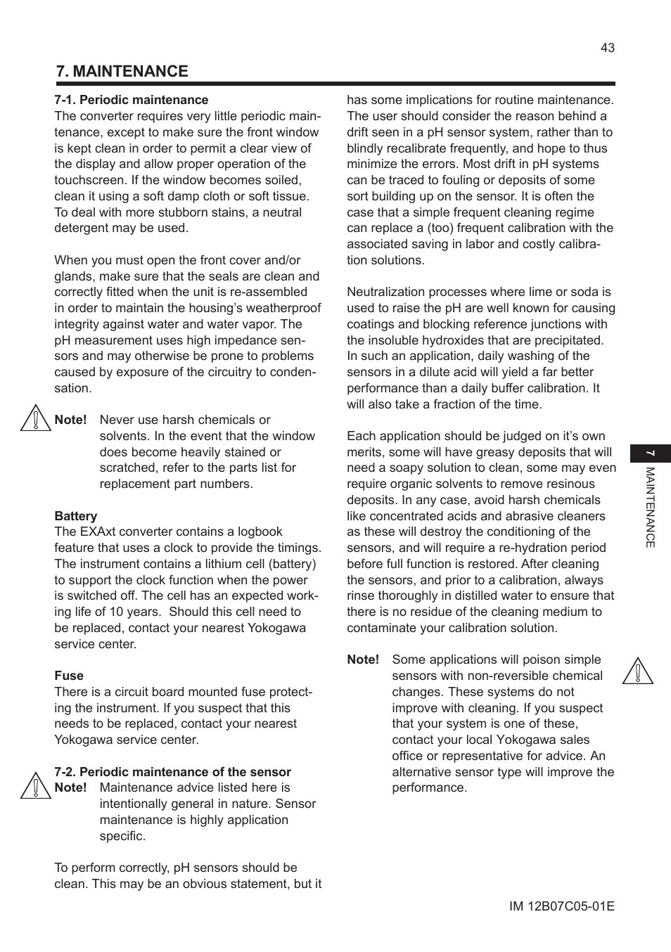 Maintenance, 1. periodic maintenance, 2. periodic maintenance of the sensor | Yokogawa EXAxt PH450 4-Wire Analyzer for pH and ORP User Manual | Page 51 / 69
