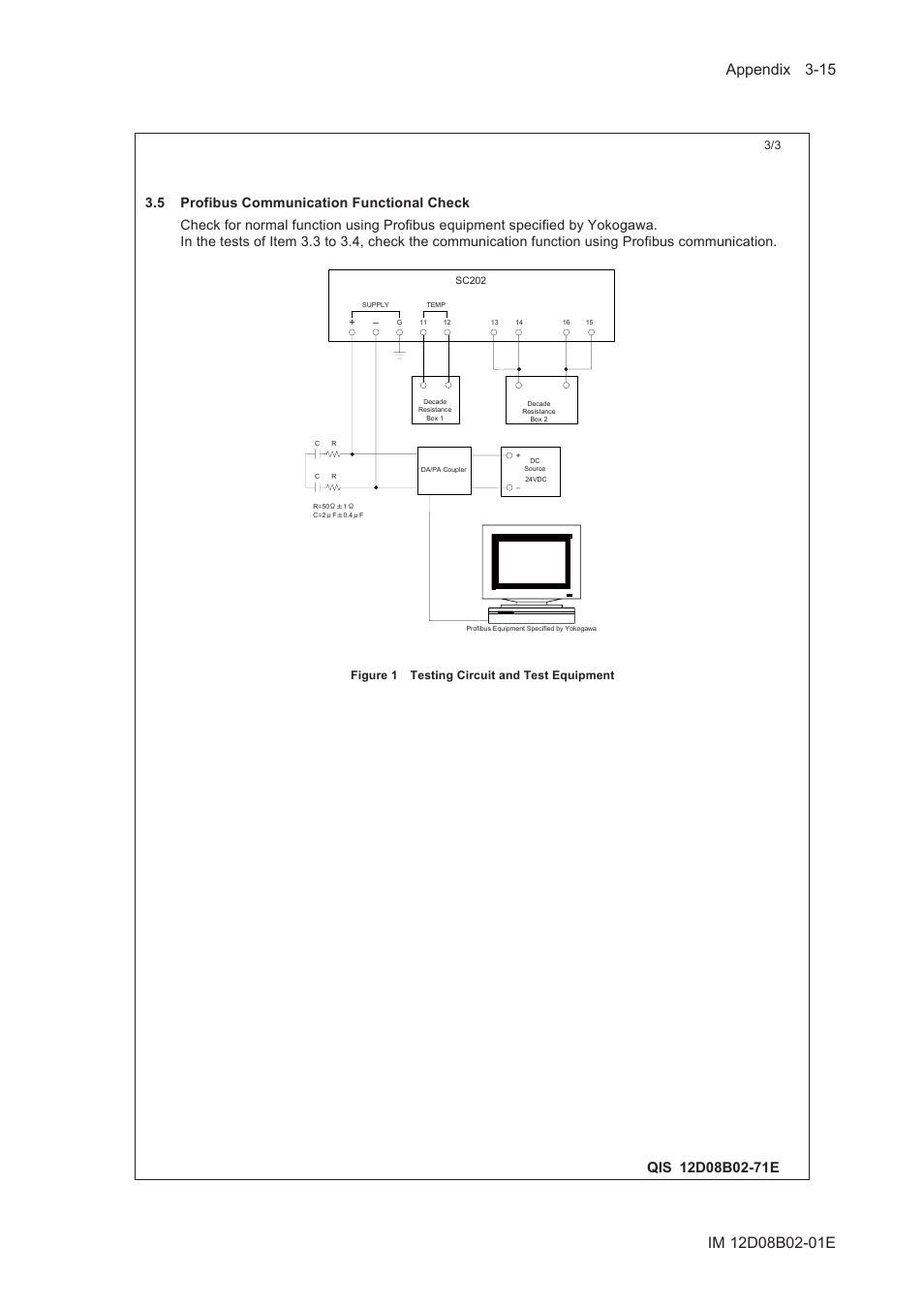 Figure 1 testing circuit and test equipment | Yokogawa EXA SC202 2-Wire Conductivity Transmitter/Analyzer User Manual | Page 103 / 113
