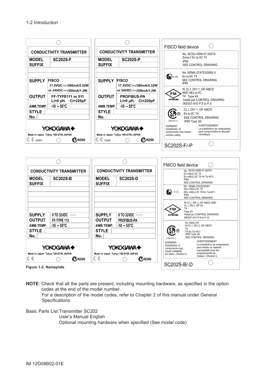 Sc202s-b/-d, Sc202s-f/-p, Fnico field device | Fisco field device | Yokogawa EXA SC202 2-Wire Conductivity Transmitter/Analyzer User Manual | Page 11 / 113