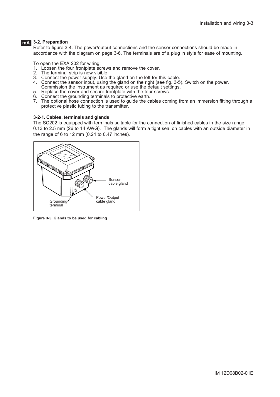 2. preparation, 2-1. cables, terminals and glands | Yokogawa EXA SC202 2-Wire Conductivity Transmitter/Analyzer User Manual | Page 36 / 113