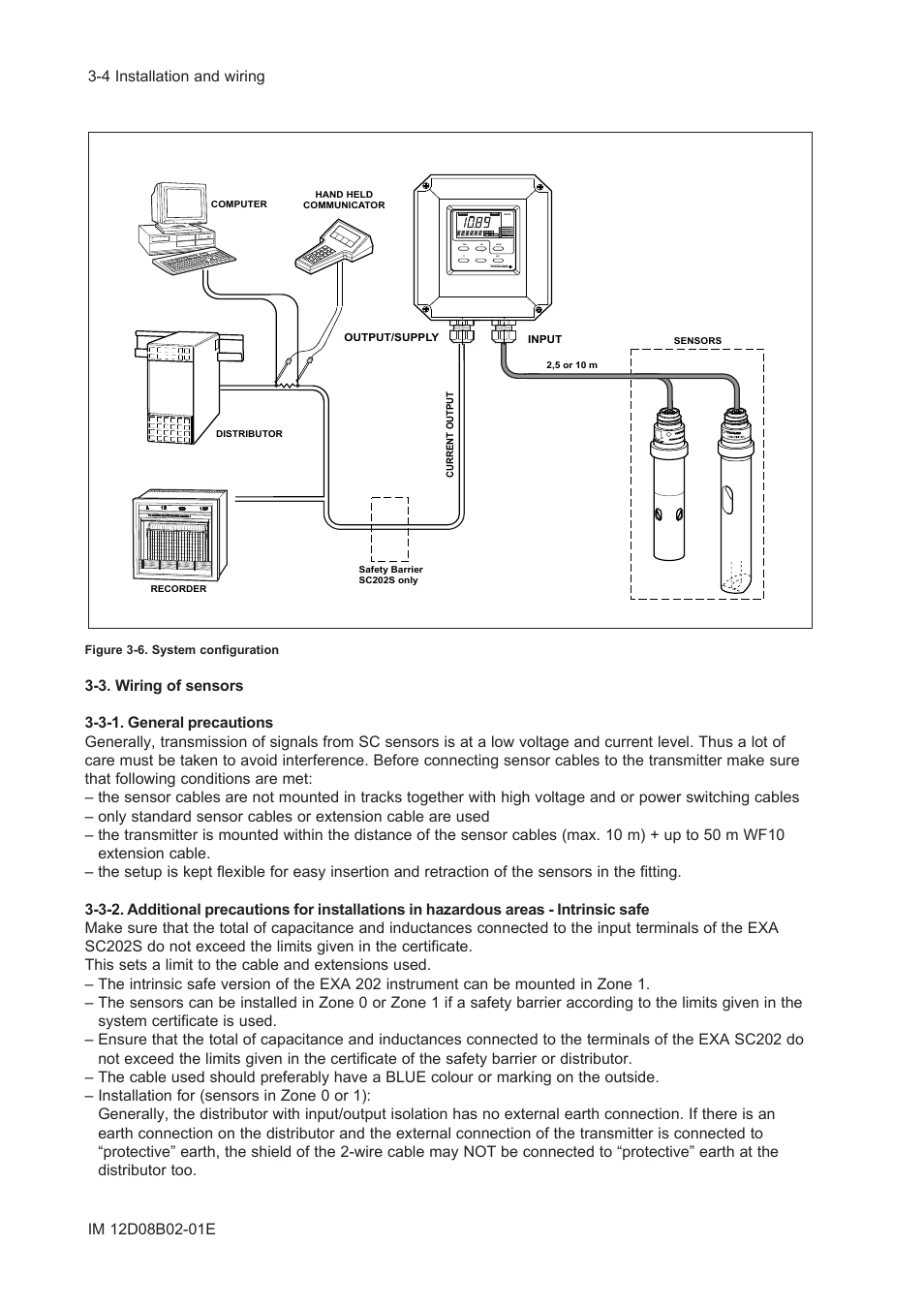 3. wiring of sensors, 3-1. general precautions | Yokogawa EXA SC202 2-Wire Conductivity Transmitter/Analyzer User Manual | Page 37 / 113