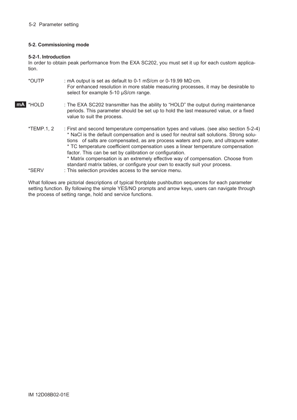 2. commissioning mode, 2-1. introduction, 2. commissioning mode -2 | 2-1. introduction -2 | Yokogawa EXA SC202 2-Wire Conductivity Transmitter/Analyzer User Manual | Page 48 / 113