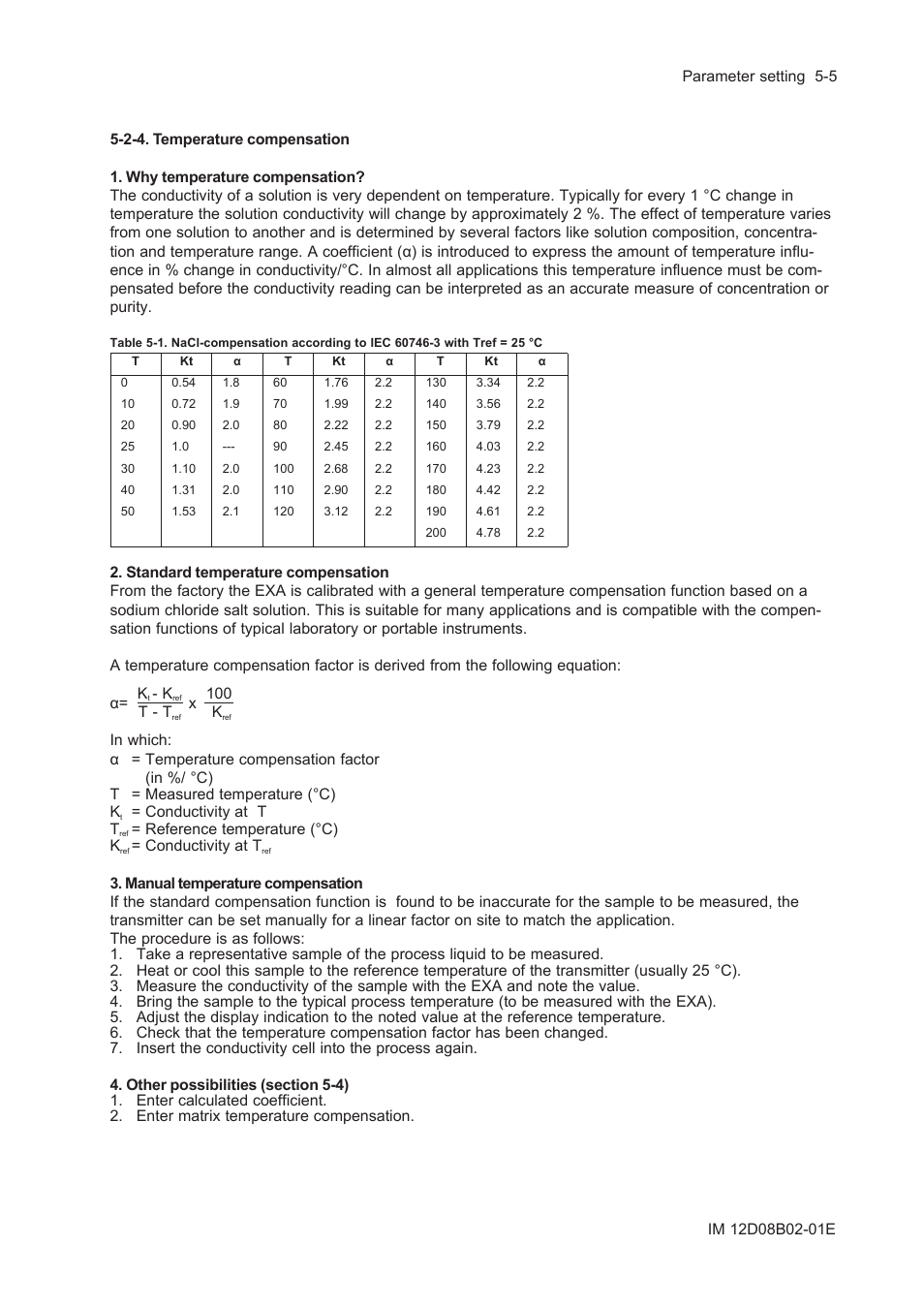 2-4. temperature compensation, 2-4. temperature compensation -5 | Yokogawa EXA SC202 2-Wire Conductivity Transmitter/Analyzer User Manual | Page 51 / 113