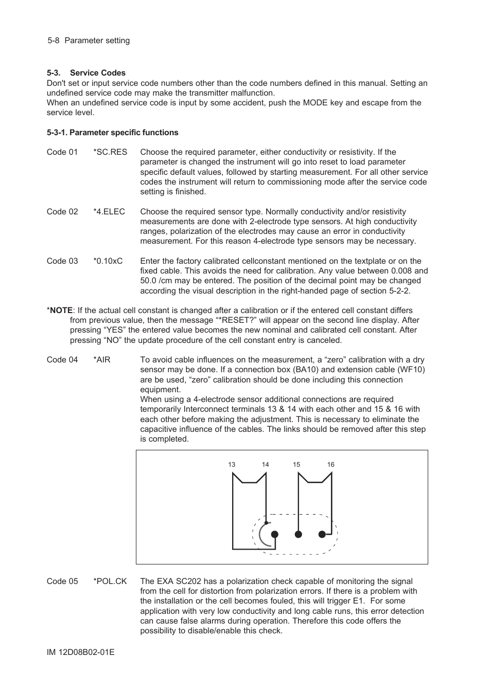 3. service codes, 3-1. parameter specific functions, 3.service codes -8 | 3-1. parameter specific functions -8 | Yokogawa EXA SC202 2-Wire Conductivity Transmitter/Analyzer User Manual | Page 54 / 113