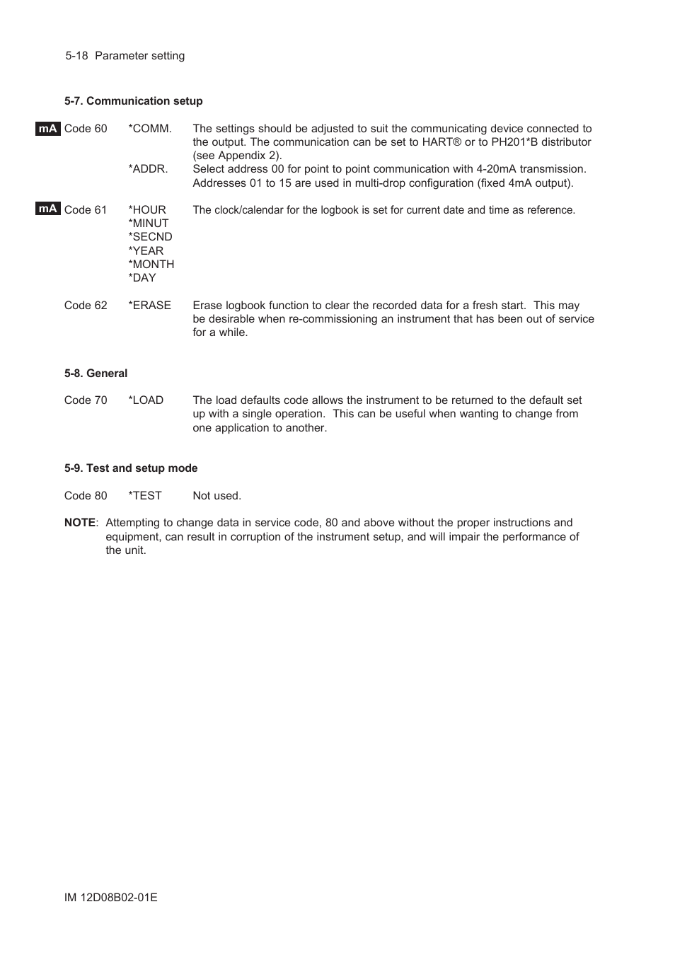7. communication setup, 8. general, 9. test and setup mode | 7. communication setup -18, 8. general -18, 9. test and setup mode -18 | Yokogawa EXA SC202 2-Wire Conductivity Transmitter/Analyzer User Manual | Page 64 / 113