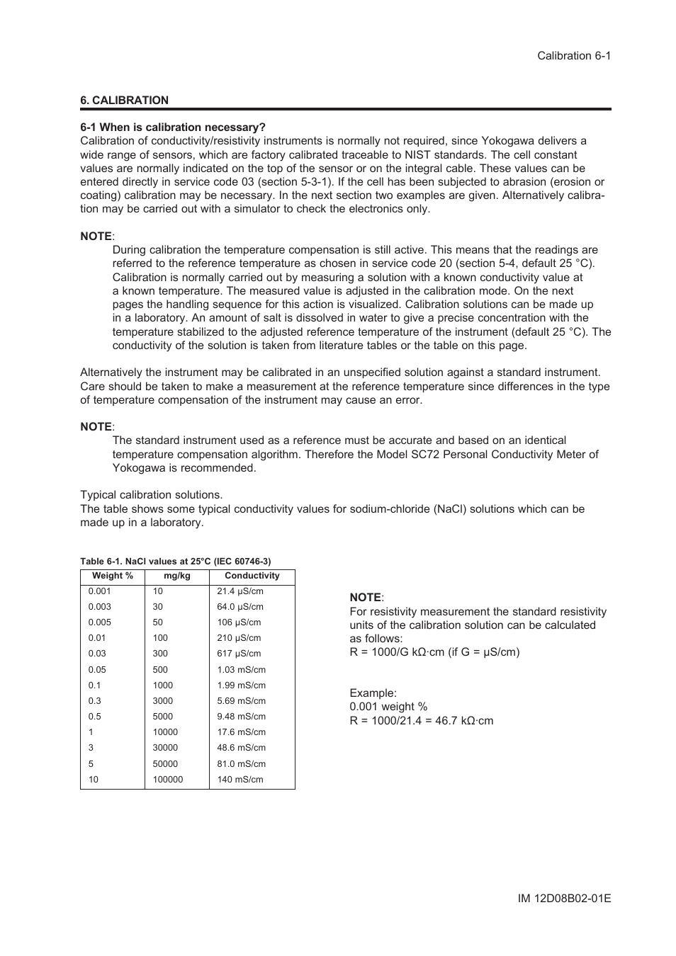 Calibration, 1 when is calibration necessary, Calibration -1 | 1 when is calibration necessary? -1 | Yokogawa EXA SC202 2-Wire Conductivity Transmitter/Analyzer User Manual | Page 66 / 113