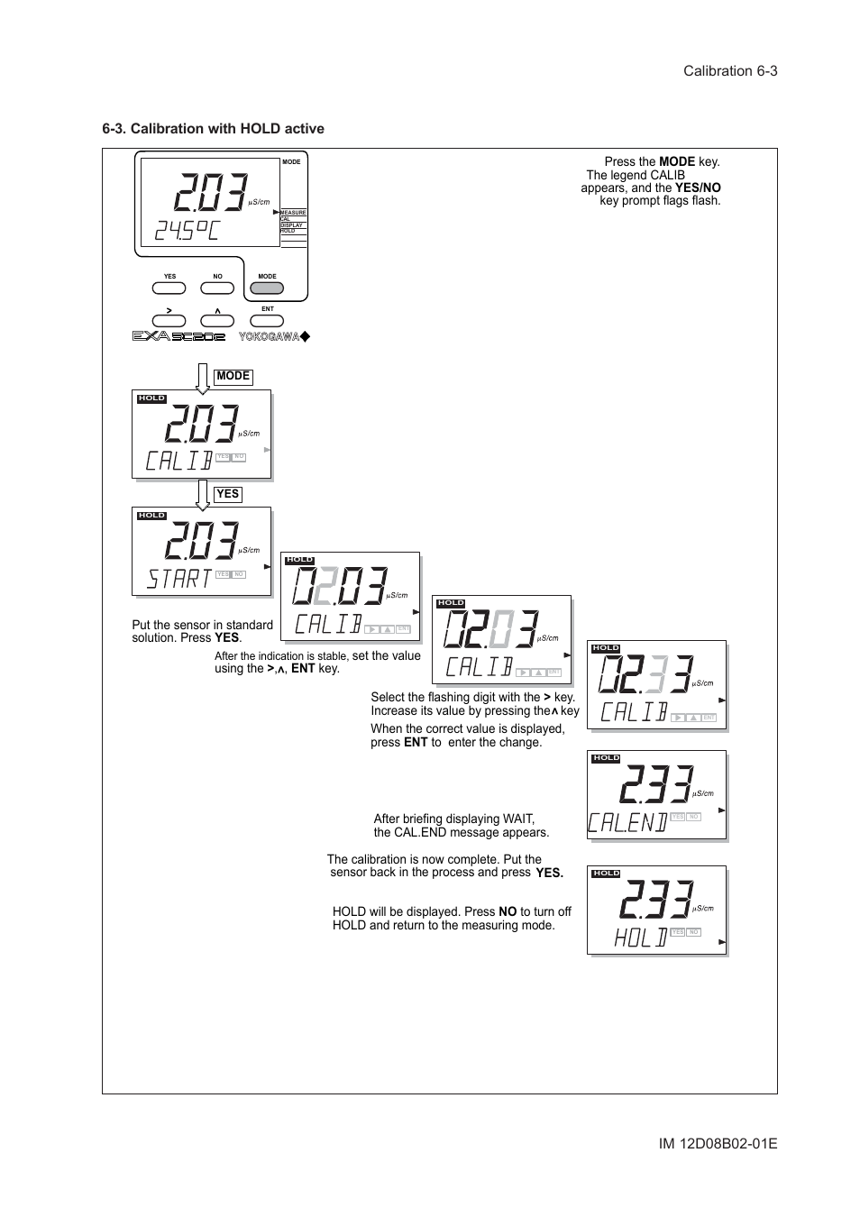 3. calibration with hold active, 3. calibration with hold active -3 | Yokogawa EXA SC202 2-Wire Conductivity Transmitter/Analyzer User Manual | Page 68 / 113