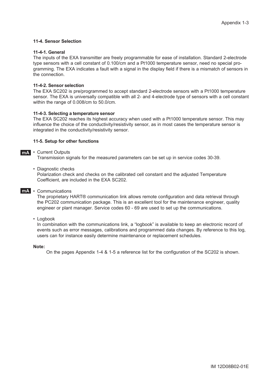 4. sensor selection, 4-1. general, 4-2. sensor selection | 4-3. selecting a temperature sensor, 5. setup for other functions | Yokogawa EXA SC202 2-Wire Conductivity Transmitter/Analyzer User Manual | Page 77 / 113