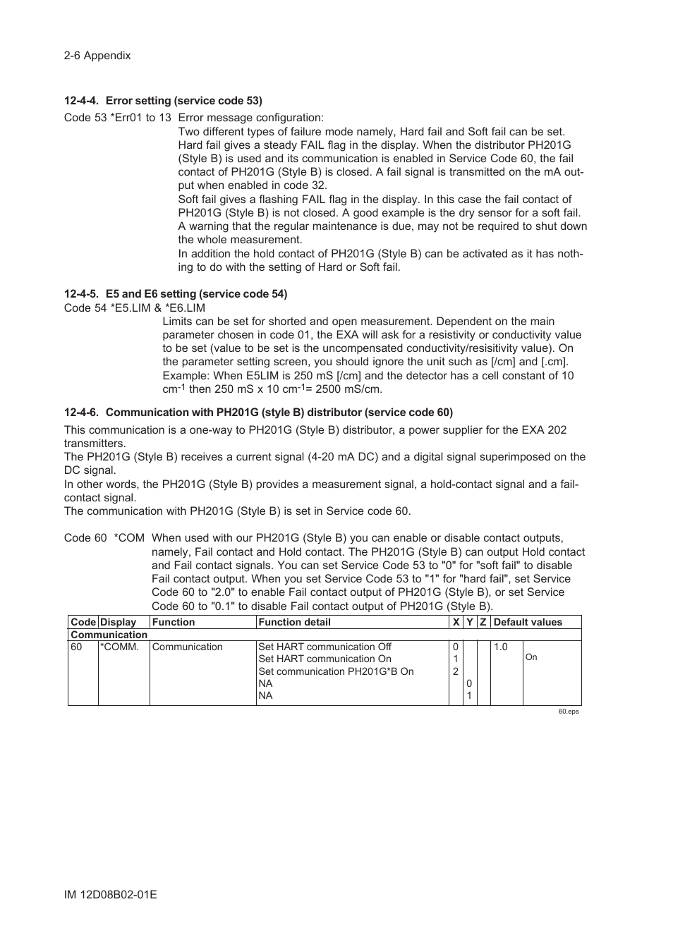 4-4. error setting (service code 53), 4-5. e5 and e6 setting (service code 54) | Yokogawa EXA SC202 2-Wire Conductivity Transmitter/Analyzer User Manual | Page 88 / 113