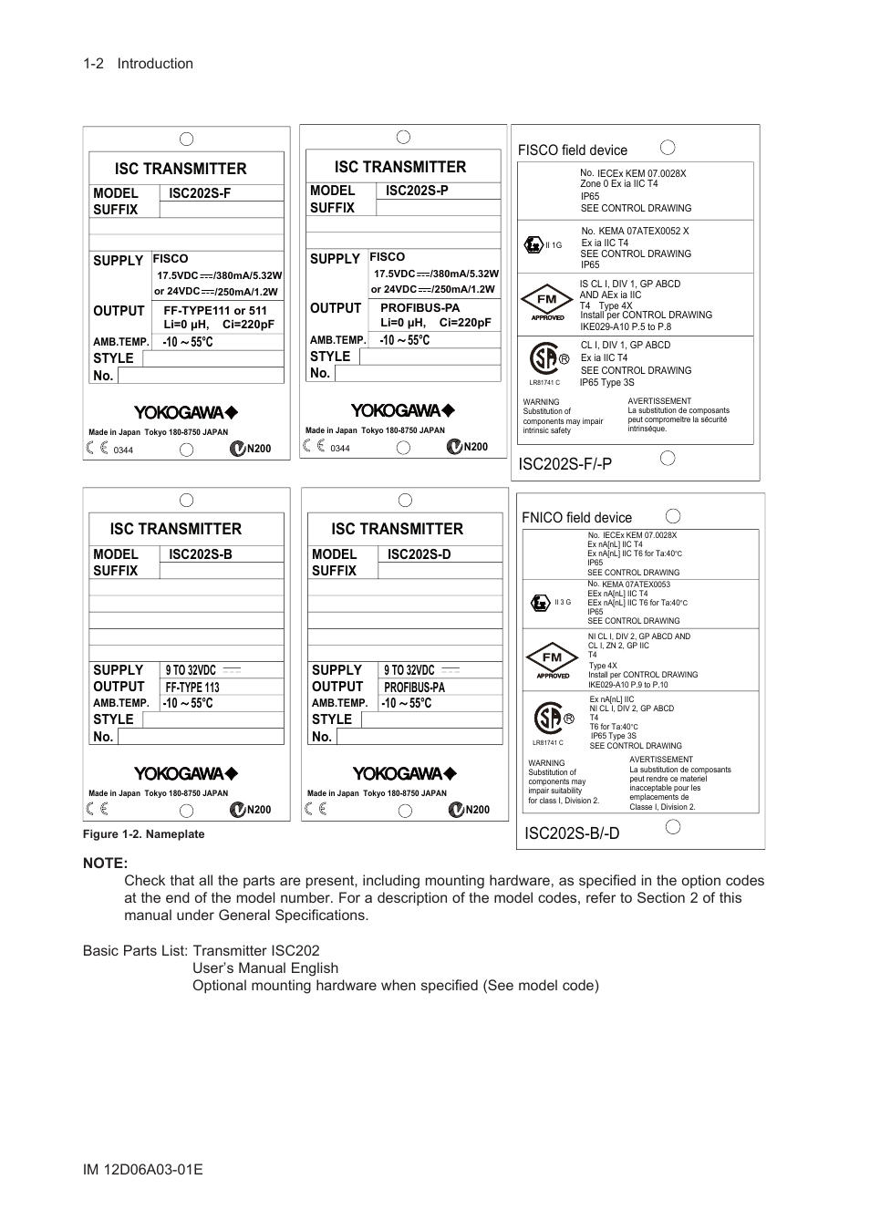 Isc202s-b/-d, Isc202s-f/-p, Isc transmitter | Fnico field device, Fisco field device | Yokogawa EXA ISC202 2-wire Conductivity Transmitter/Analyzer User Manual | Page 10 / 119