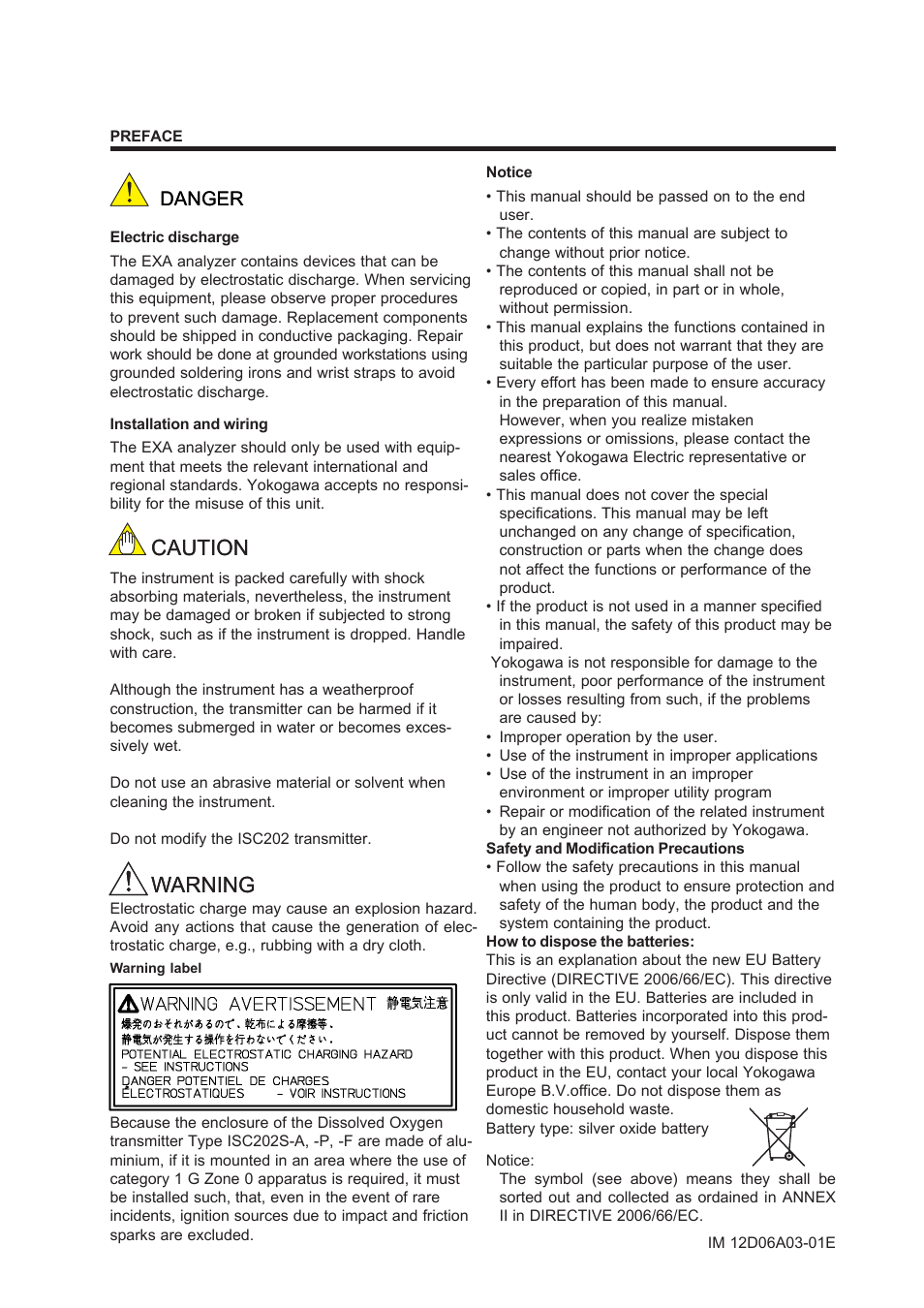 Caution, Caution warning warning, Danger | Yokogawa EXA ISC202 2-wire Conductivity Transmitter/Analyzer User Manual | Page 118 / 119
