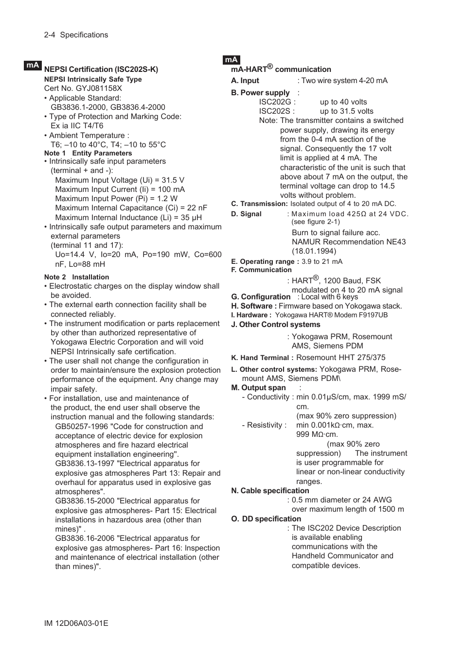 Yokogawa EXA ISC202 2-wire Conductivity Transmitter/Analyzer User Manual | Page 16 / 119