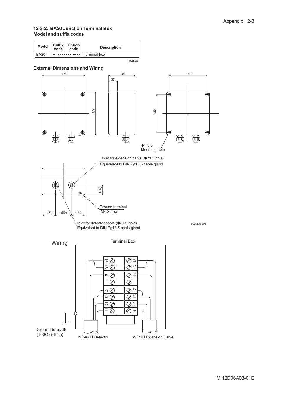 3-2. ba20 junction terminal box, Wiring, External dimensions and wiring | Yokogawa EXA ISC202 2-wire Conductivity Transmitter/Analyzer User Manual | Page 75 / 119