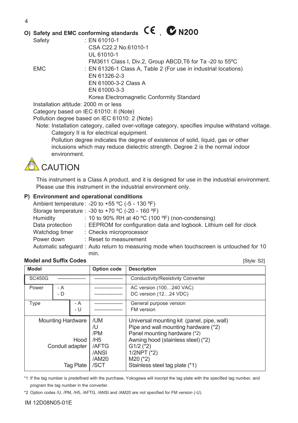 Caution | Yokogawa EXAxt SC450 4-Wire Analyzer for Conductivity/Resistivity User Manual | Page 12 / 71