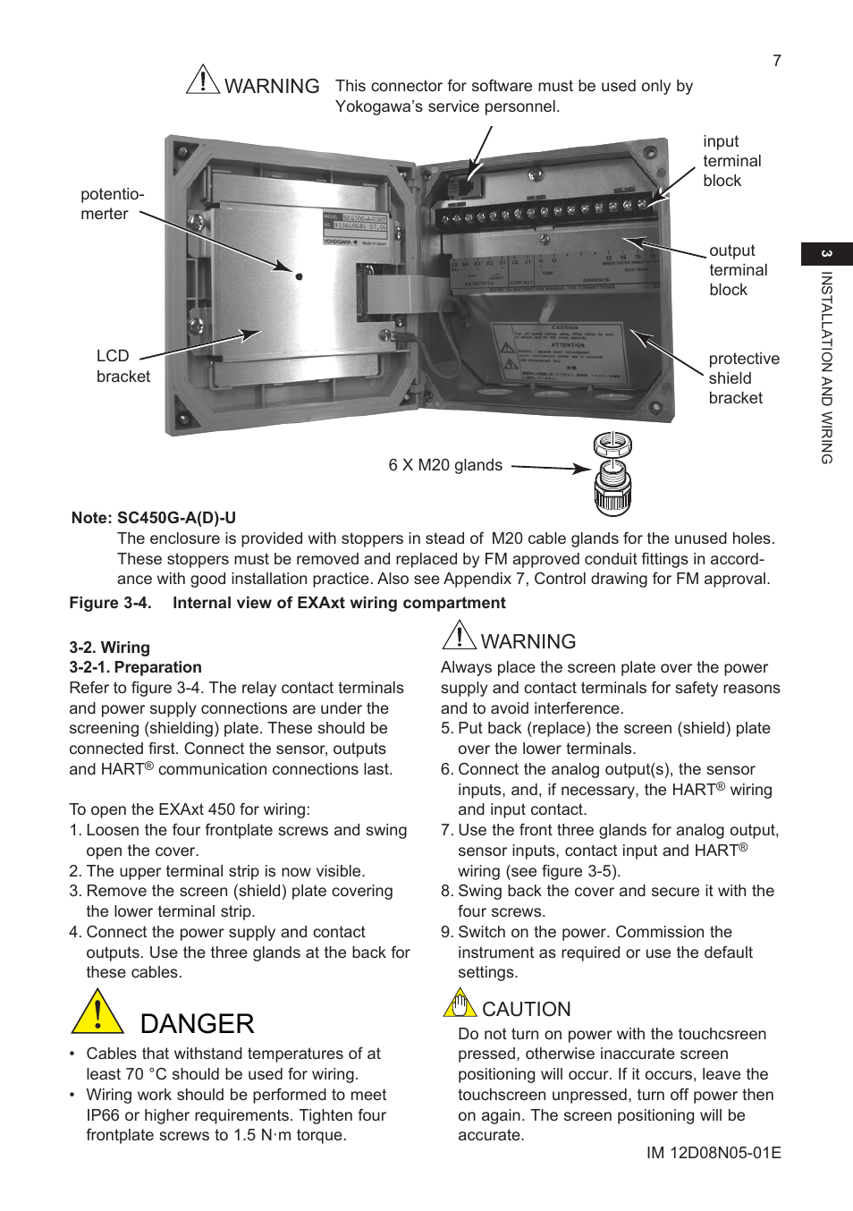 2. wiring, 2-1. preparation, Danger | Warning caution warning | Yokogawa EXAxt SC450 4-Wire Analyzer for Conductivity/Resistivity User Manual | Page 15 / 71