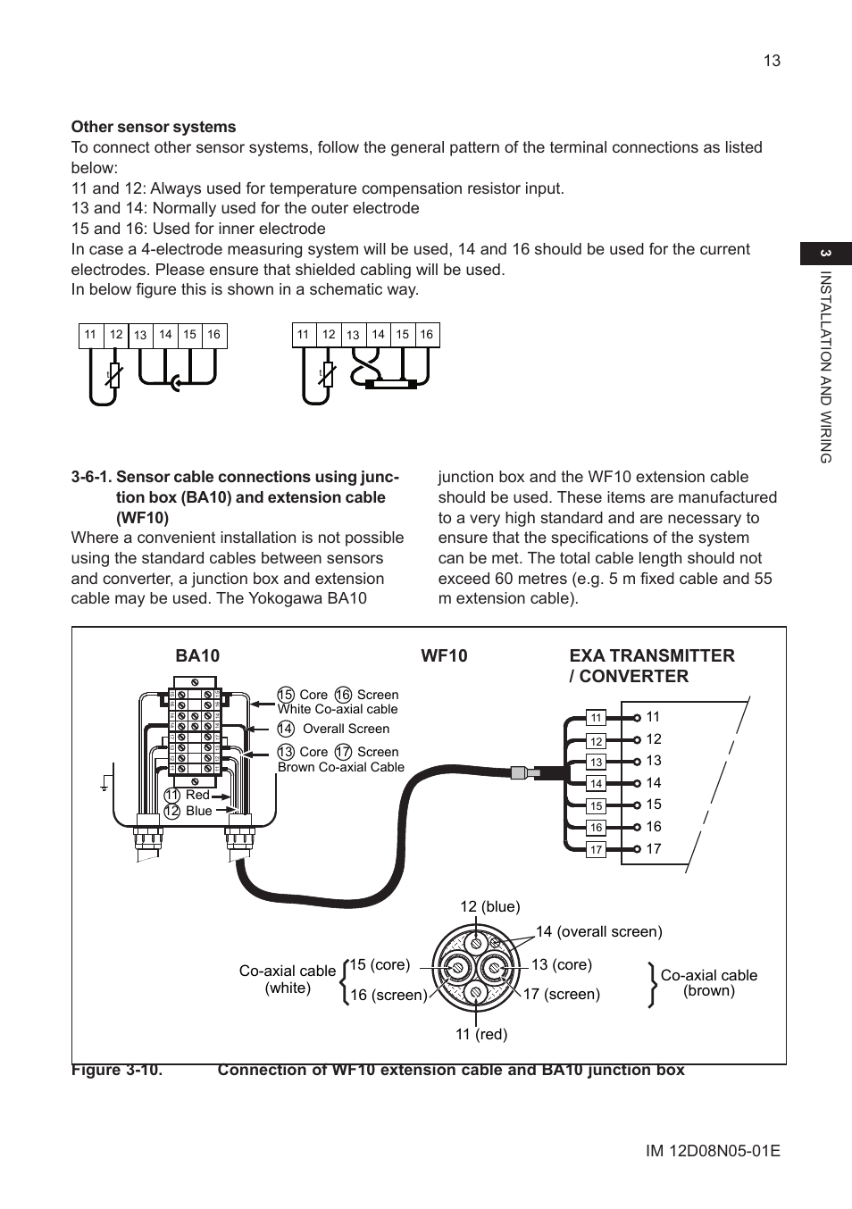 Extension cable (wf10), Ba10 wf10 exa transmitter / converter | Yokogawa EXAxt SC450 4-Wire Analyzer for Conductivity/Resistivity User Manual | Page 21 / 71