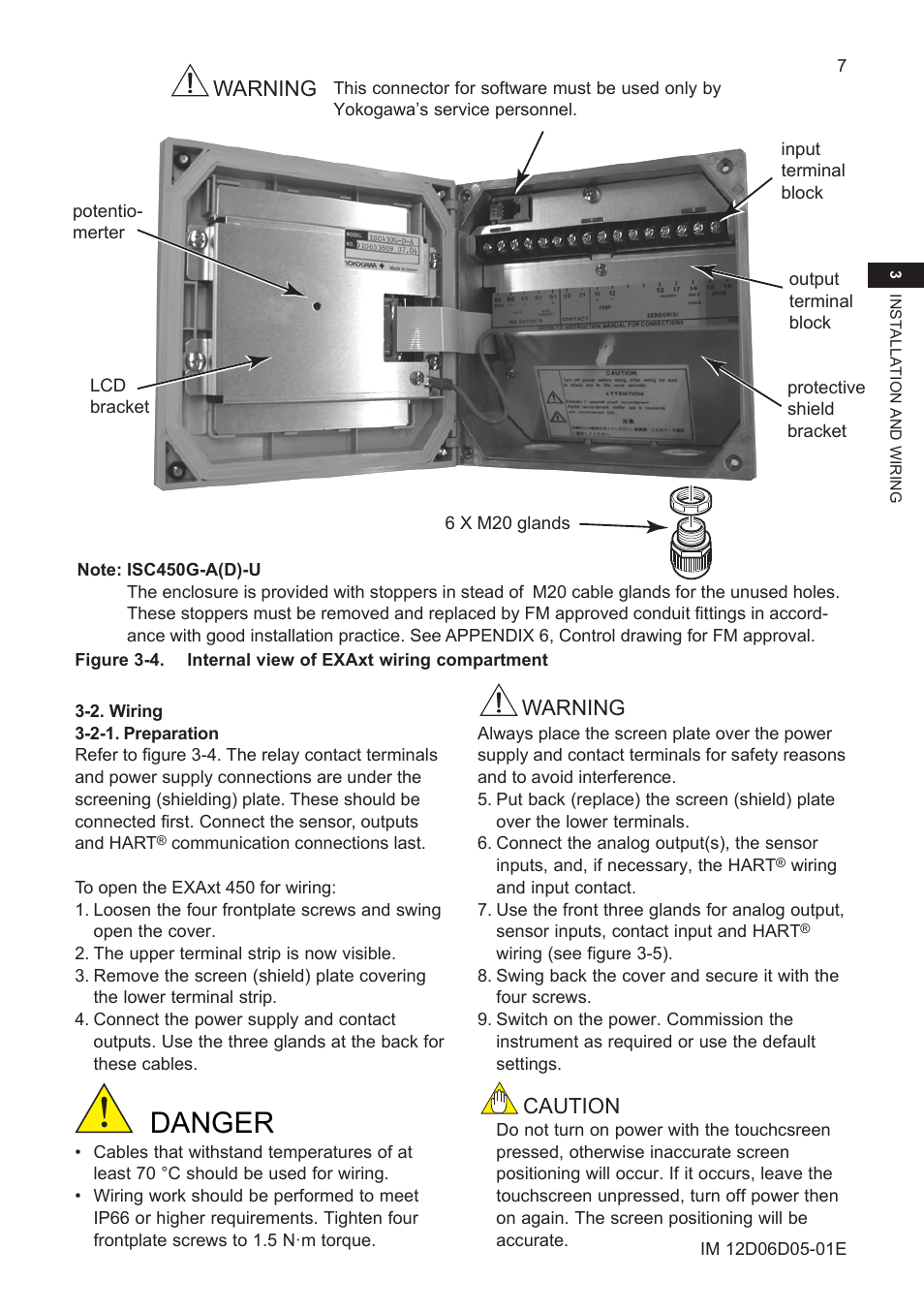 2. wiring, 2-1. preparation, Danger | Warning caution warning | Yokogawa ISC450 4-Wire Analyzer for Inductive Conductivity User Manual | Page 15 / 69