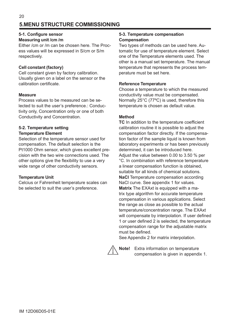 Menu structure commissioning, 1. configure sensor, 2. temperature setting | 3. temperature compensation | Yokogawa ISC450 4-Wire Analyzer for Inductive Conductivity User Manual | Page 28 / 69