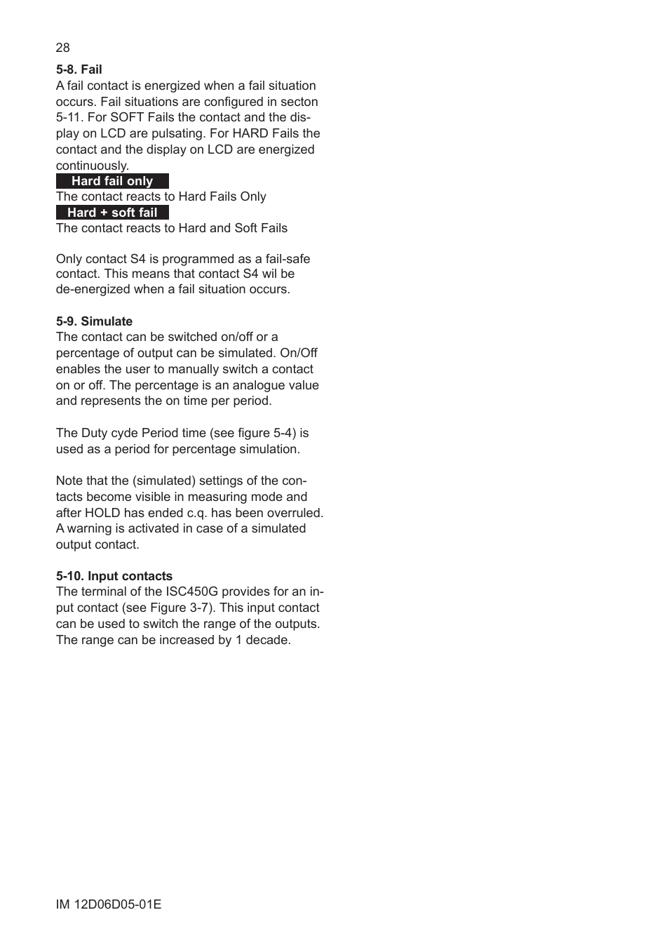 8. fail, 9. simulate, 10. input contacts | Yokogawa ISC450 4-Wire Analyzer for Inductive Conductivity User Manual | Page 36 / 69