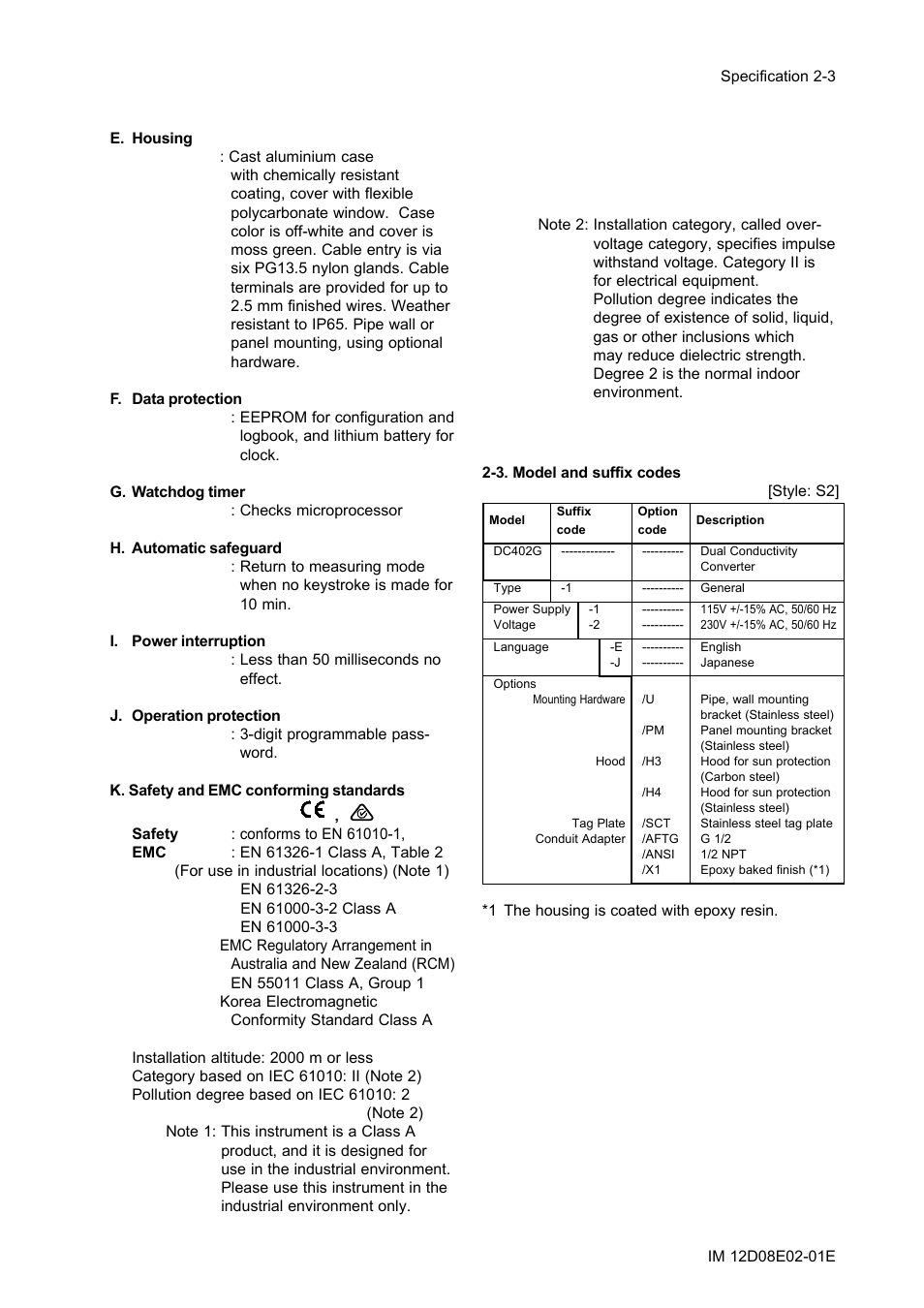 3. model and suffix codes, 3. model and suffix codes -3 | Yokogawa EXA DC402 Dual-Channel Conductivity Analyzer User Manual | Page 10 / 80