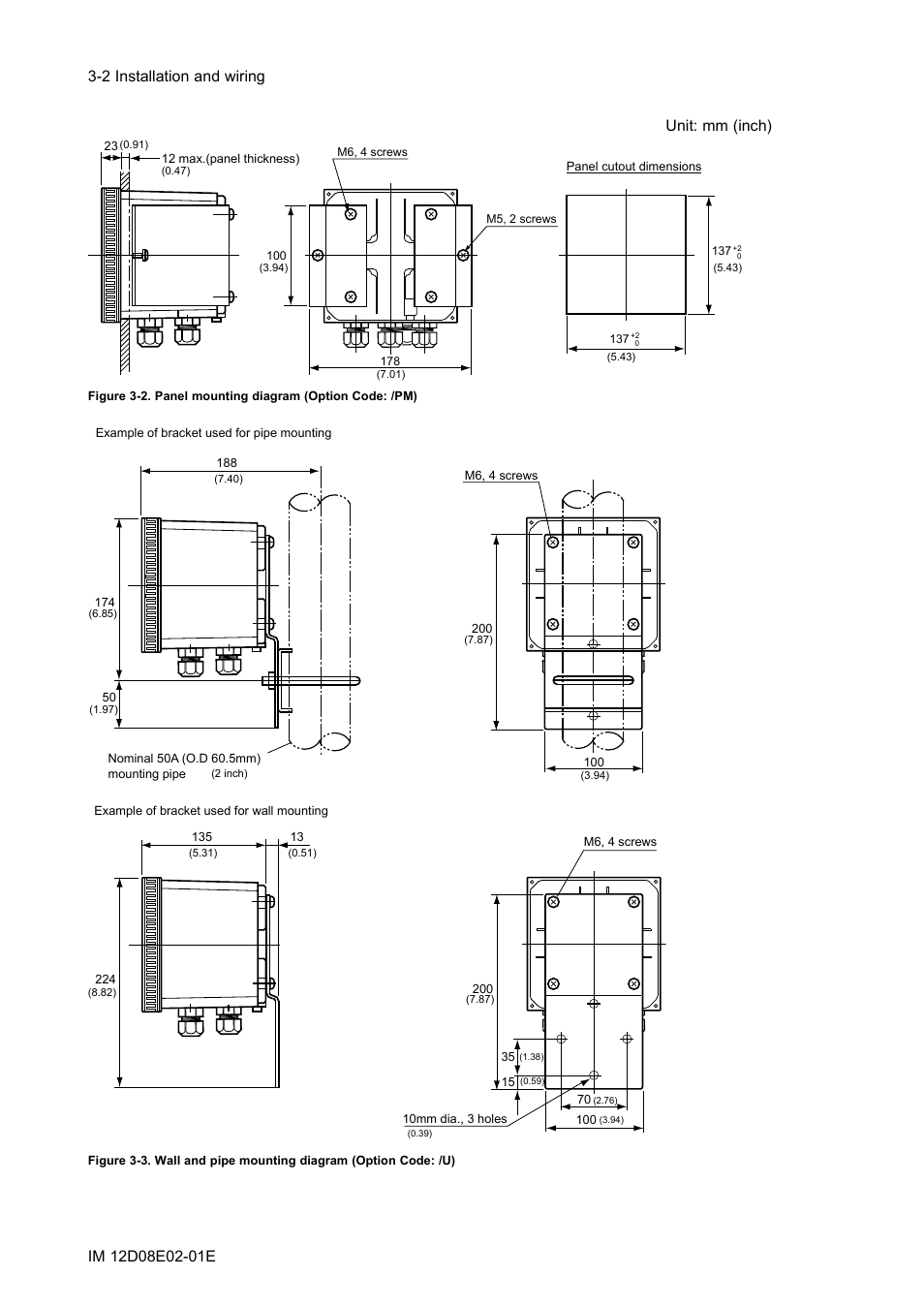 Unit: mm (inch) | Yokogawa EXA DC402 Dual-Channel Conductivity Analyzer User Manual | Page 13 / 80