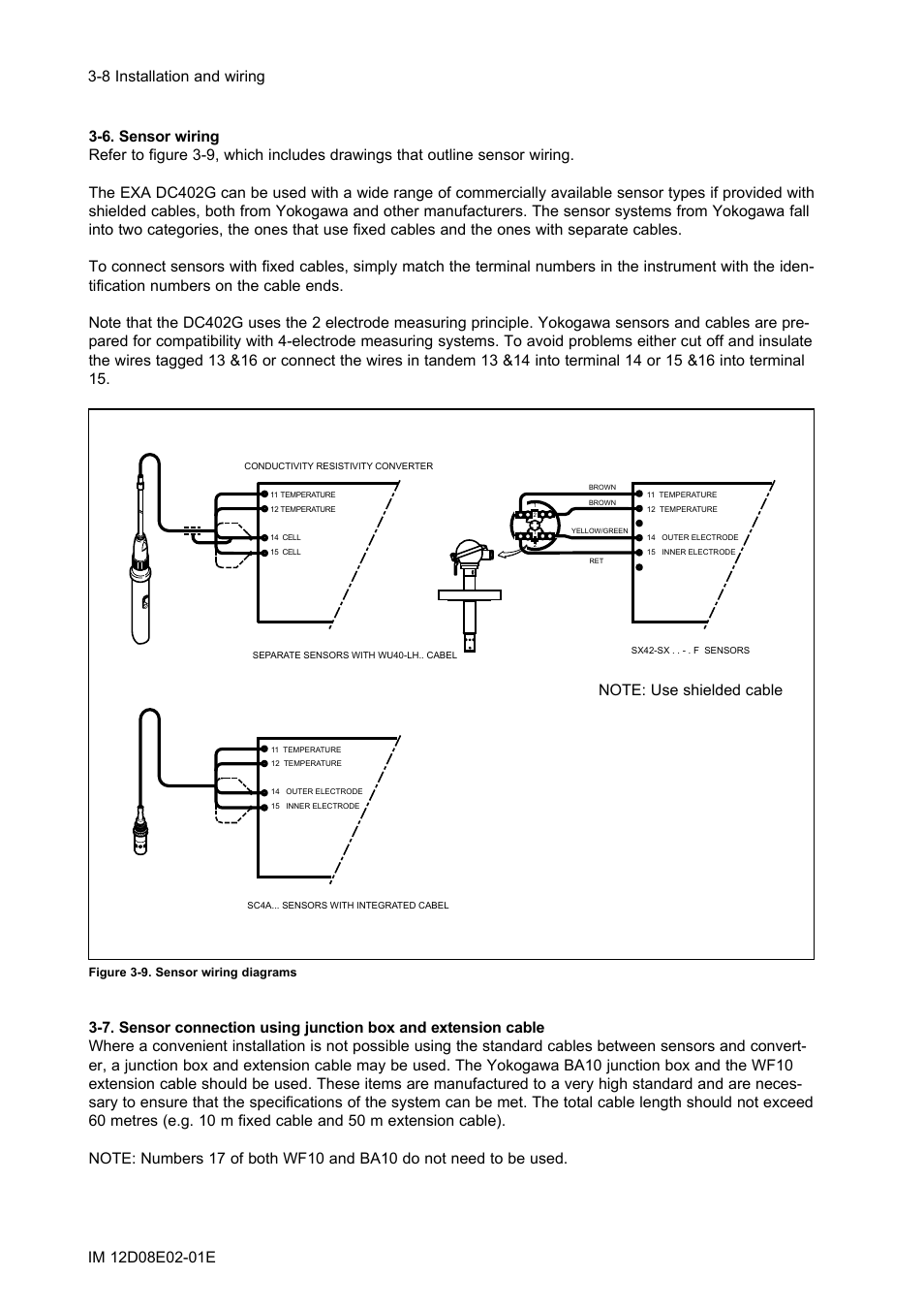 6. sensor wiring, 6. sensor wiring -8 | Yokogawa EXA DC402 Dual-Channel Conductivity Analyzer User Manual | Page 19 / 80