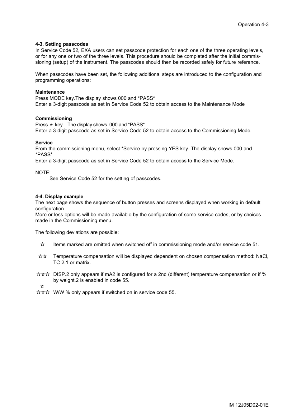 3. setting passcodes, 4. display example, 3. setting passcodes -3 | 4. display example -3 | Yokogawa EXA DC402 Dual-Channel Conductivity Analyzer User Manual | Page 24 / 80