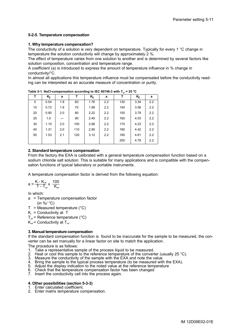 2-5. temperature compensation, 2-5. temperature compensation -11 | Yokogawa EXA DC402 Dual-Channel Conductivity Analyzer User Manual | Page 36 / 80