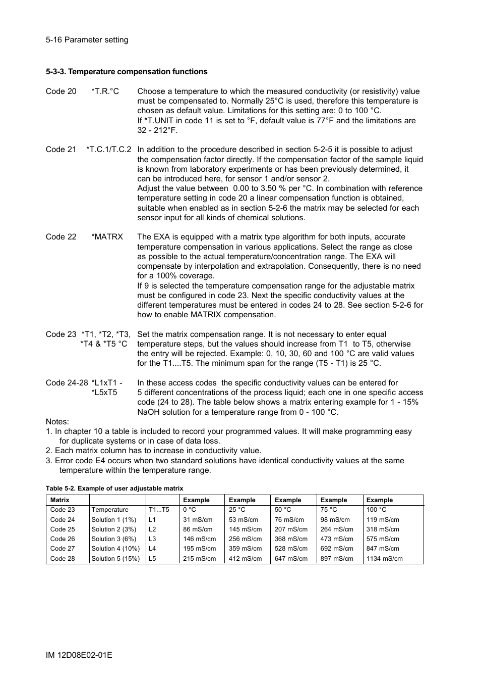 3-3. temperature compensation functions, 3-3. temperature compensation functions -16 | Yokogawa EXA DC402 Dual-Channel Conductivity Analyzer User Manual | Page 41 / 80