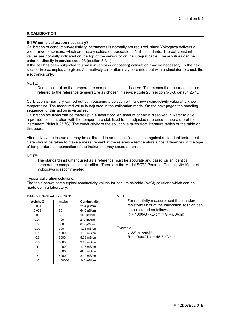 Calibration, 1 when is calibration necessary, Calibration -1 | 1 when is calibration necessary? -1 | Yokogawa EXA DC402 Dual-Channel Conductivity Analyzer User Manual | Page 54 / 80