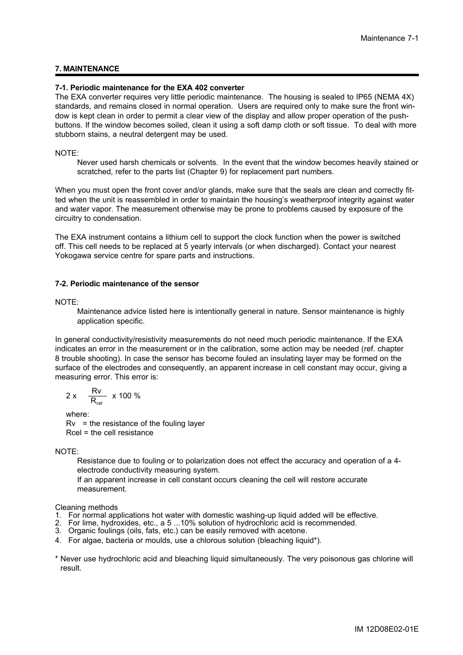 Maintenance, 1. periodic maintenance for the exa 402 converter, 2. periodic maintenance of the sensor | Maintenance -1, 2. periodic maintenance of the sensor -1 | Yokogawa EXA DC402 Dual-Channel Conductivity Analyzer User Manual | Page 58 / 80