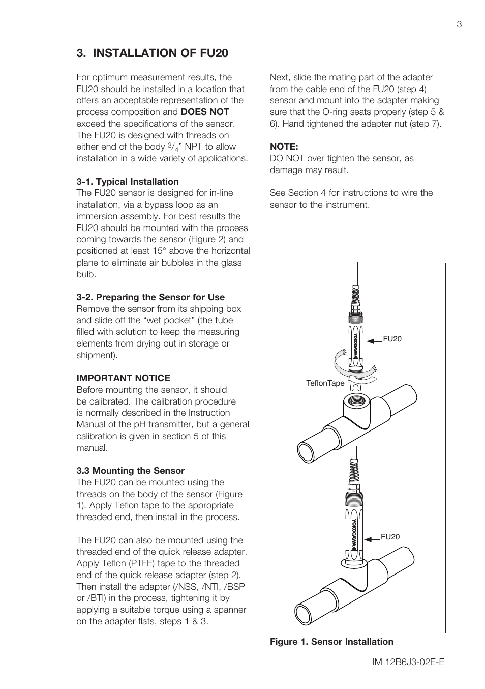 Installation of fu20 | Yokogawa FU20/PH20 All-in-One pH/ORP Sensor User Manual | Page 5 / 12
