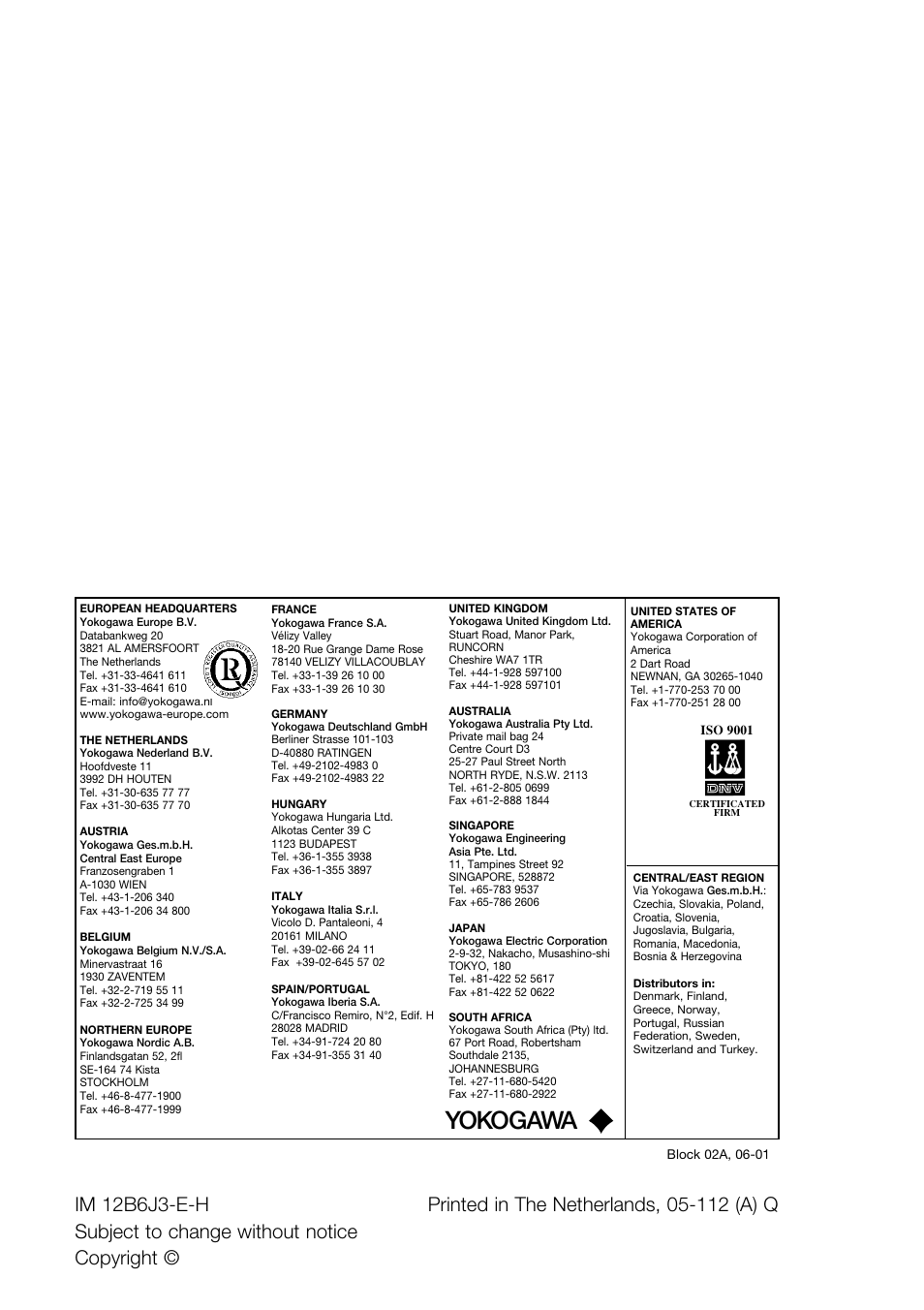 Yokogawa | Yokogawa FU20/PH20 All-in-One pH/ORP Sensor User Manual | Page 20 / 20