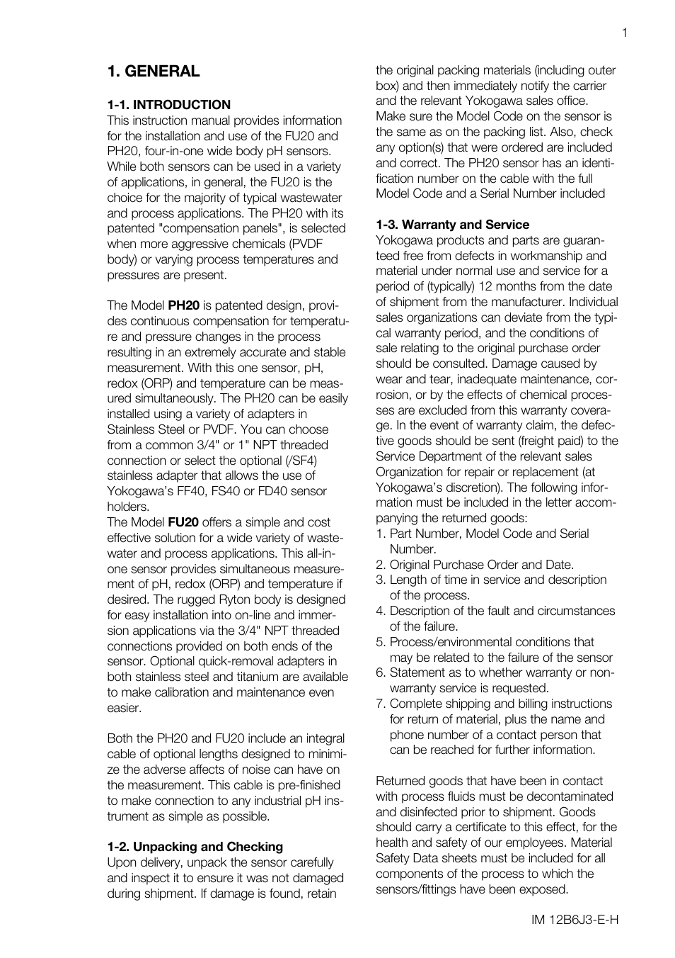 General | Yokogawa FU20/PH20 All-in-One pH/ORP Sensor User Manual | Page 5 / 20