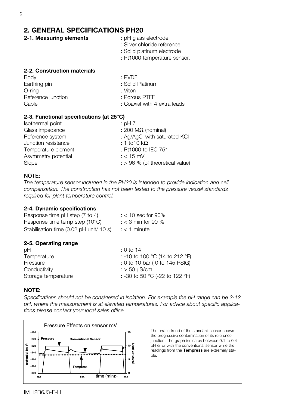 General specifications ph20 | Yokogawa FU20/PH20 All-in-One pH/ORP Sensor User Manual | Page 6 / 20