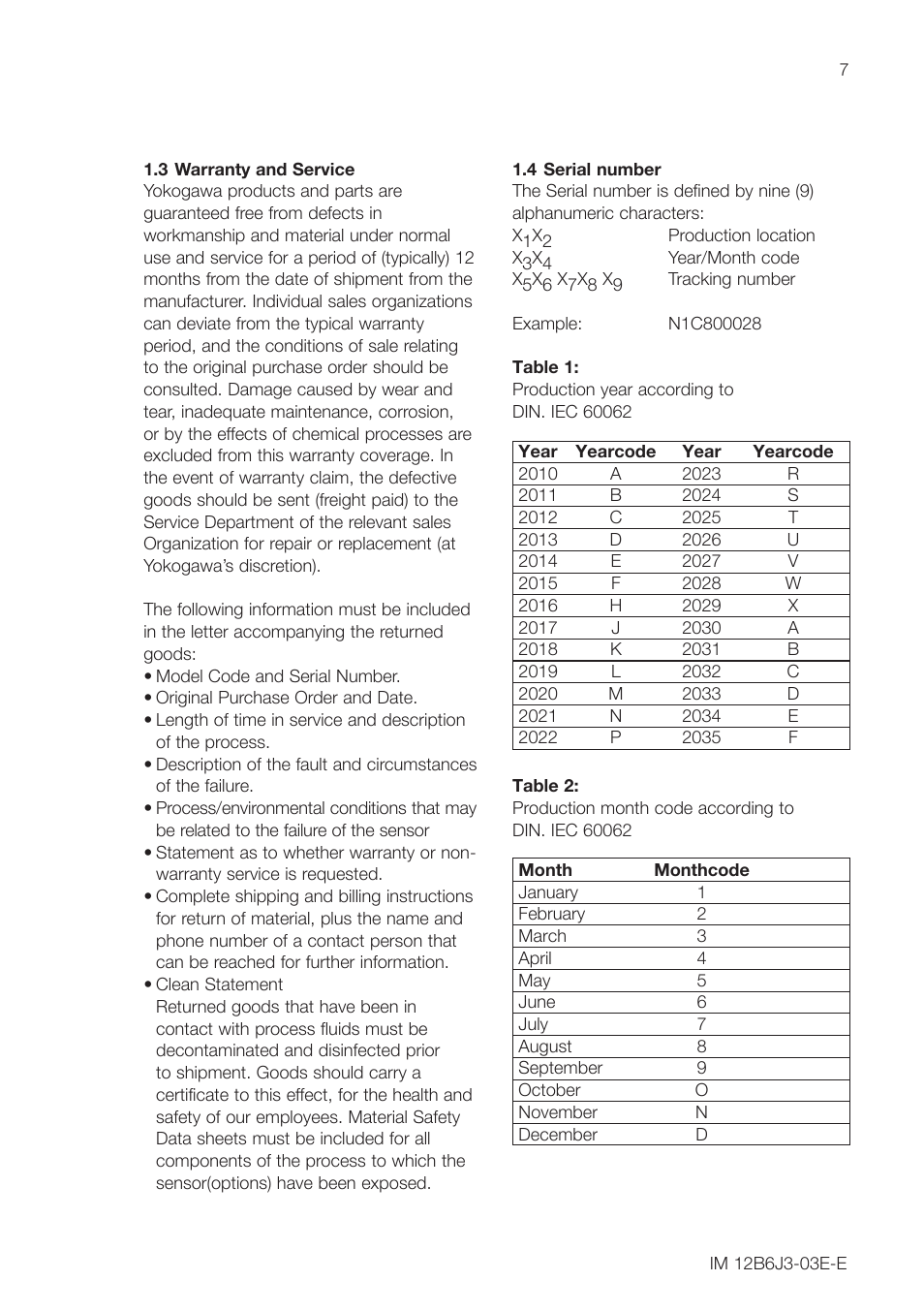 3 warranty and service, 4 serial number | Yokogawa FU24 All-in-One pH/ORP Sensor User Manual | Page 7 / 20
