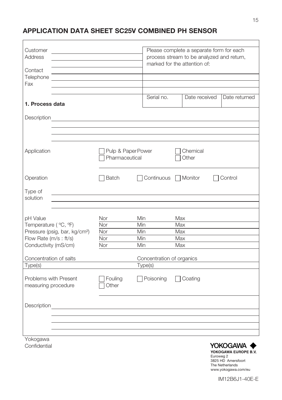 A5 formaat a4 formaat a6 formaat, Gs 12x0x0-e-e, Im 12x0x0-e-e | Yokogawa, Application data sheet sc25v combined ph sensor | Yokogawa SC25V User Manual | Page 15 / 16