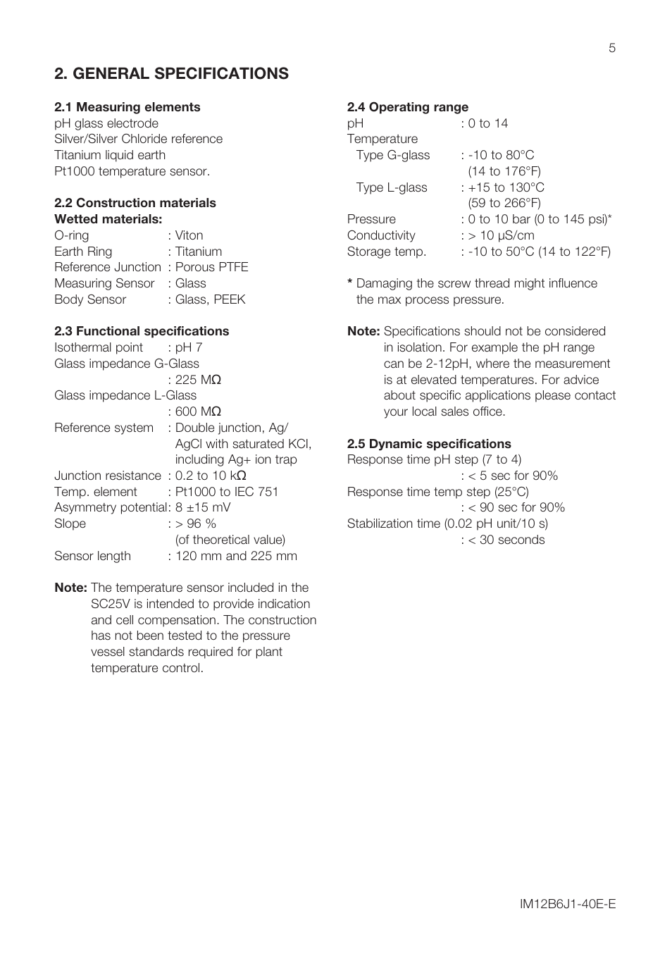 General specifications | Yokogawa SC25V User Manual | Page 5 / 16