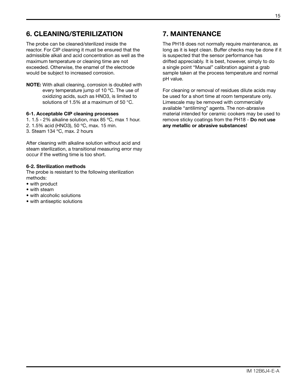 Cleaning/sterilization 7. maintenance | Yokogawa PH18 Differential pH Sensor User Manual | Page 15 / 18