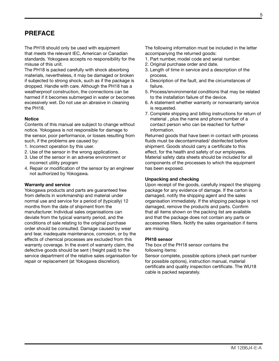 Preface | Yokogawa PH18 Differential pH Sensor User Manual | Page 5 / 18