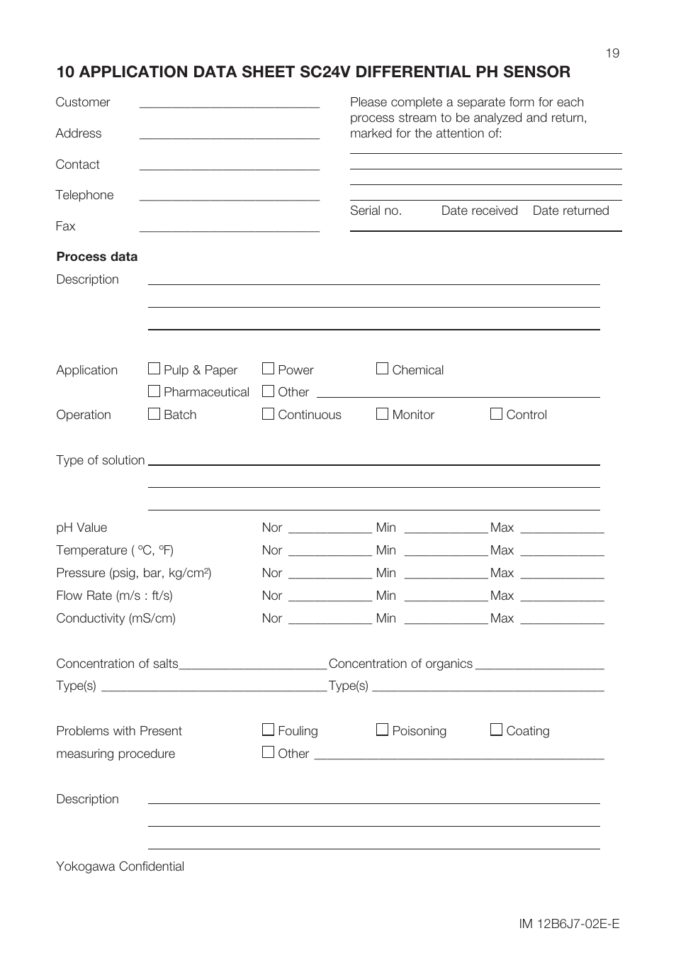 Yokogawa SC24V Differential pH ORP Electrode User Manual | Page 19 / 20